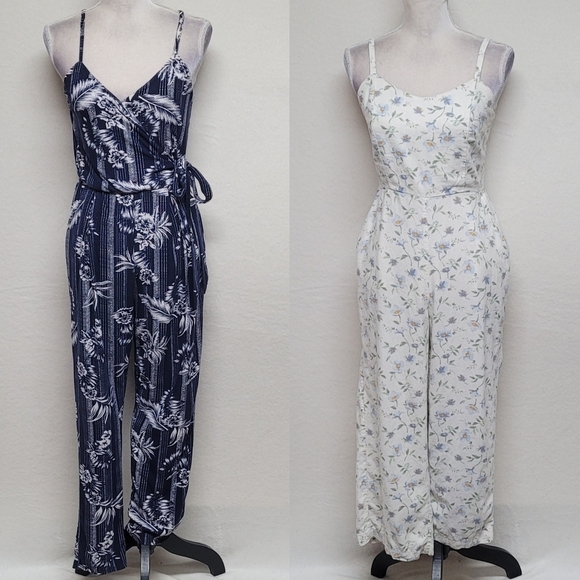 Derek Heart Pants - Lot Jumpsuits Derek Heart Blue Tropical Tie-Waist Old Navy Floral Linen S-M